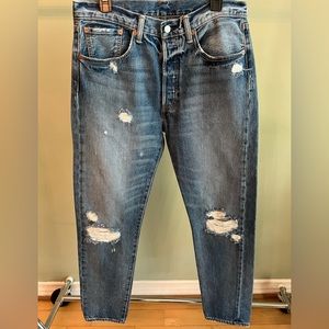 Levi 501 jeans slightly distressed in the best way and in excellent condition.